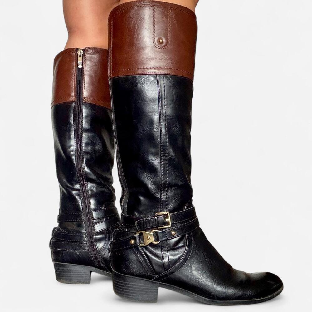 Vintage Liz Claiborne Black & Brown Leather Equestrian Riding Boots Size 8M